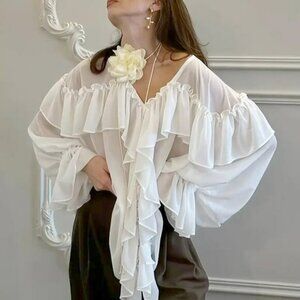 NEW! BOHO MULTI LAYER RUFFLE CHIFFON FLOWY BLOUSE